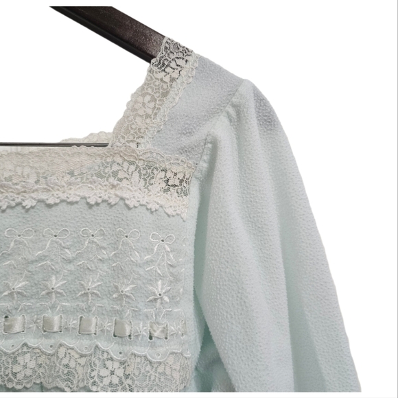 Christian Dior vintage nightgown long 3/4 sleeve lace trim blue size medium - Picture 6 of 14